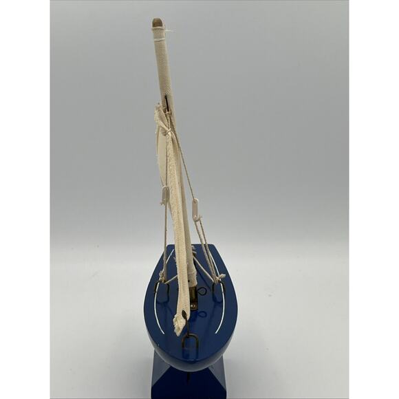 Bosun Boat by Reeves Wooden Model Sailboat Cloth Sailing Yacht Stands Blue - Picture 3 of 6
